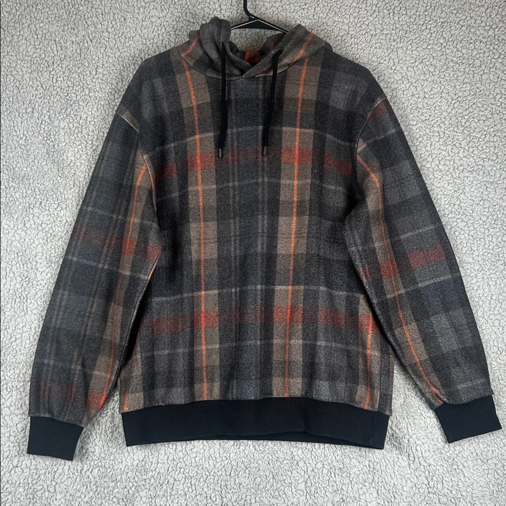 Like New TOPMAN Drawstring Hoodie Sweatshirt Flannel Plaid Oversized Size S